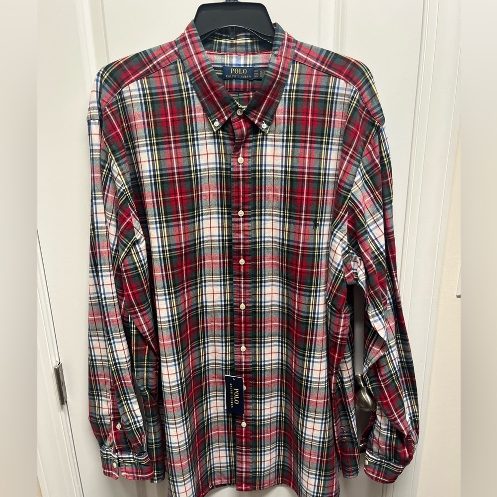 Polo Ralph Lauren 3XLT Brushed Oxford Plaid Shirt Big & Tall 3X TALL NWT - Picture 1 of 12